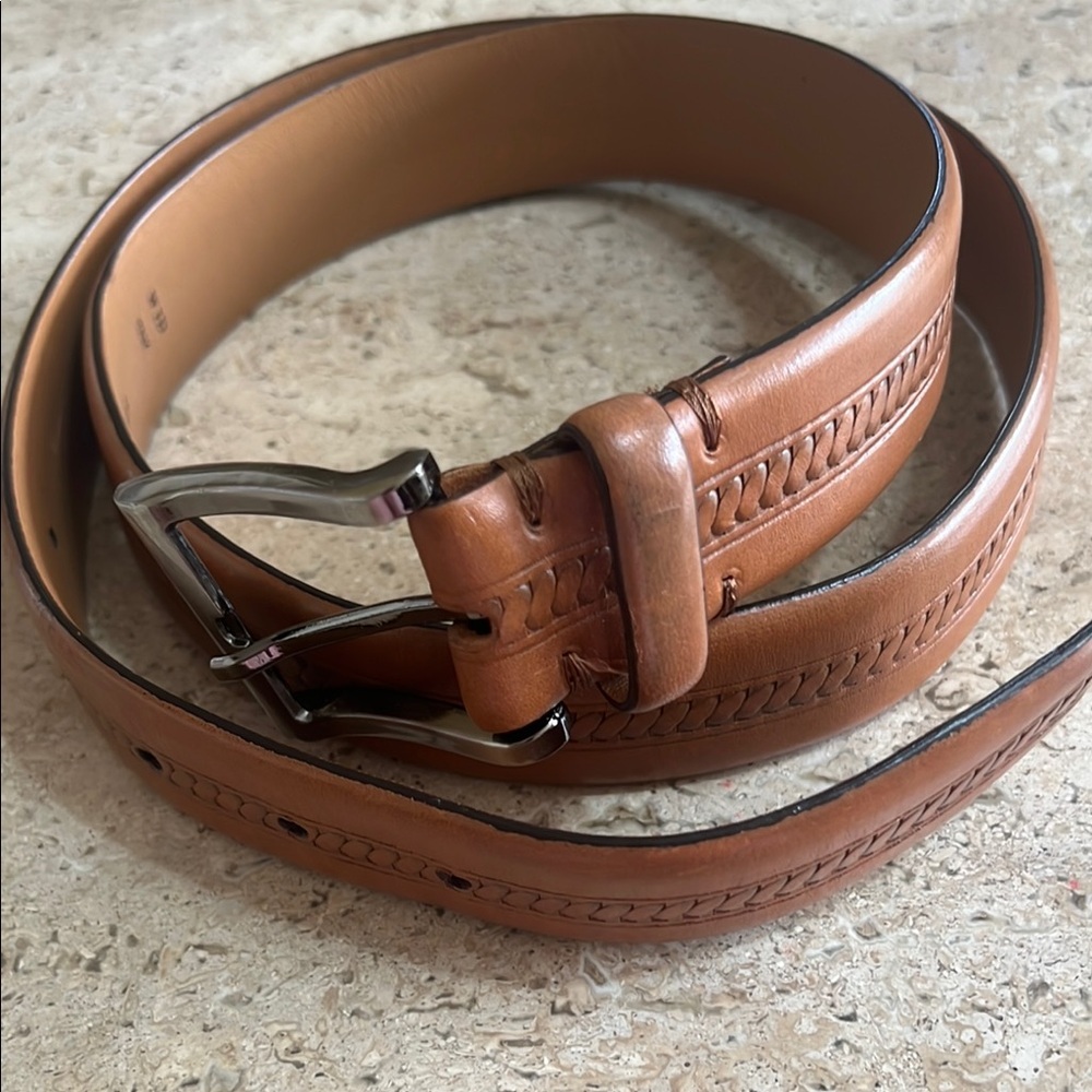 Tommy Bahama Brown Leather Belt with Silver Buckle